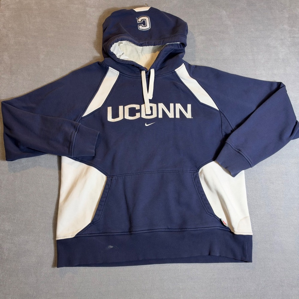 Nike Team UConn Huskies Hoodie Mens Large Navy Blue White Pullover Sweatshirt